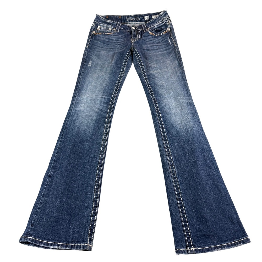 Miss Me Bootcut Jeans 28 Dark Wash Embellished Flap Pocket Western Y2K Low Rise